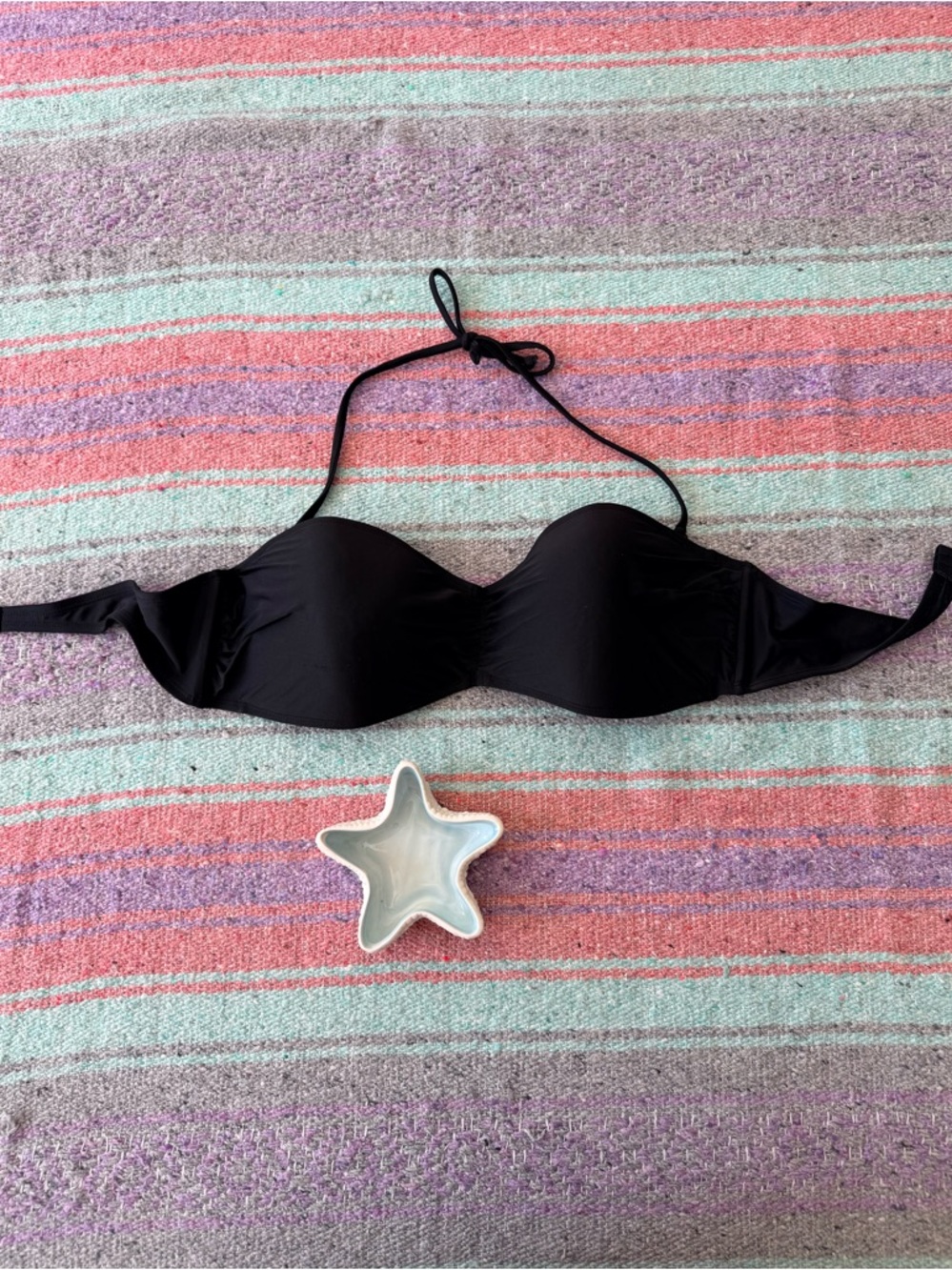 Old Navy Black Bandeau Bikini Top XL Strapless Halter Clasp Back Swim